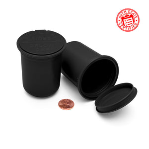 child resistant pop top 30 dram plastic container opaque black jar