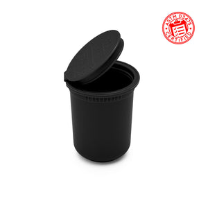 child resistant pop top 30 dram plastic container opaque black jar