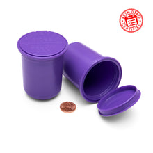 Load image into Gallery viewer, child resistant pop top 30 dram plastic container opaque purple jar
