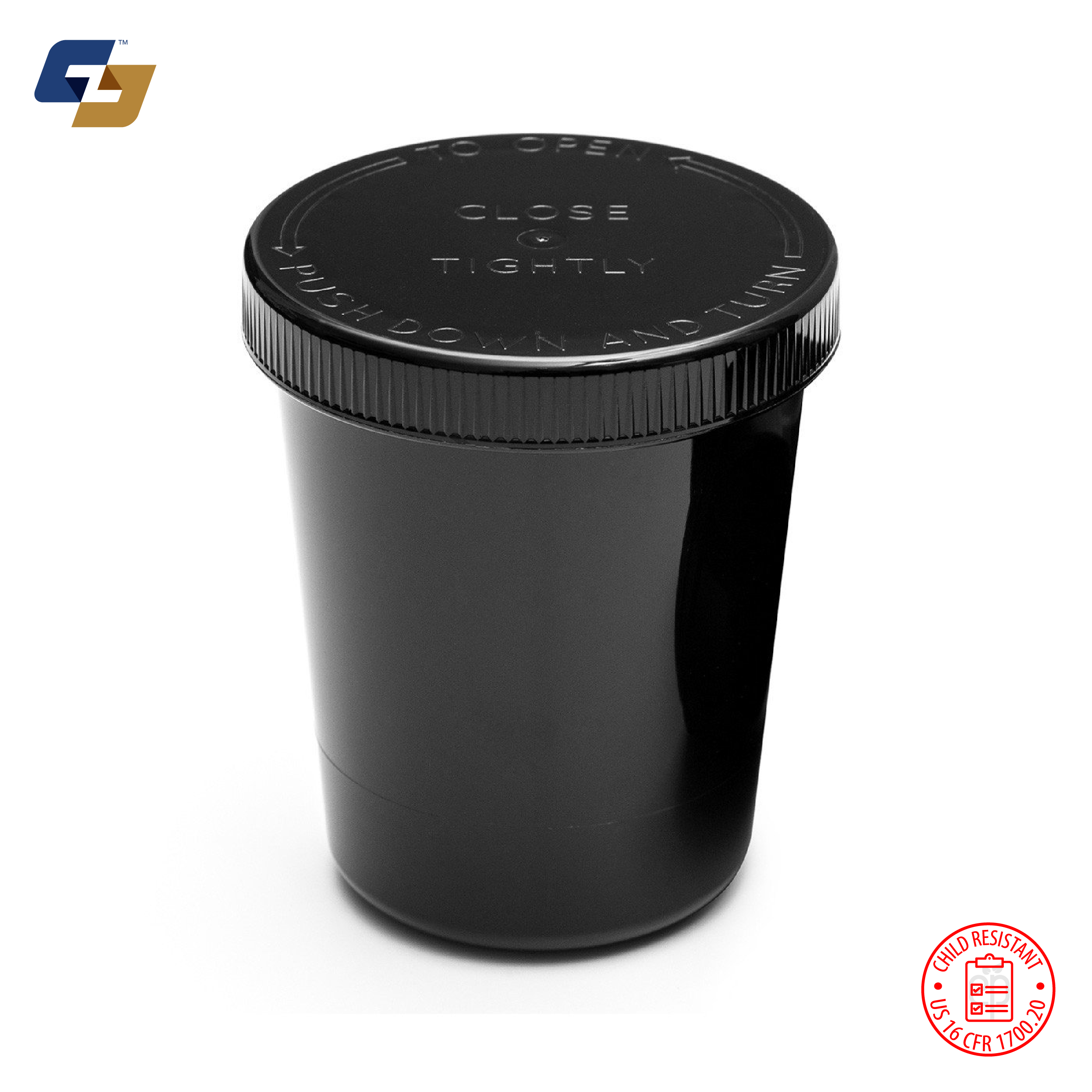 90 Dram Push & Turn Child Resistant Containers - MOQ 250,000