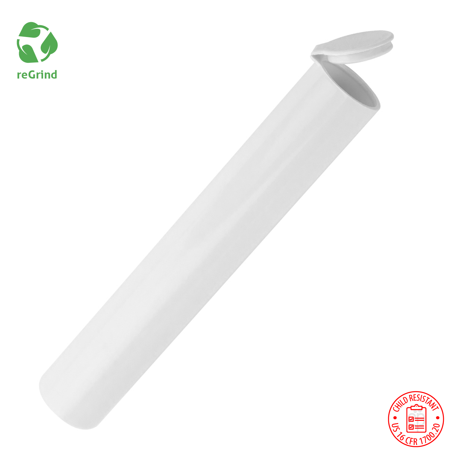 Recycled Plastic 116mmPR-W Pre Roll Tubes - Child Resistant