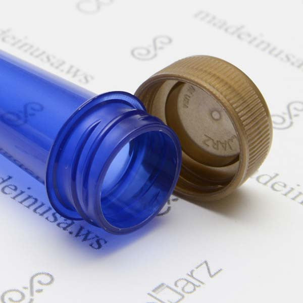 blue transparent pre-roll cone tube with gold cap