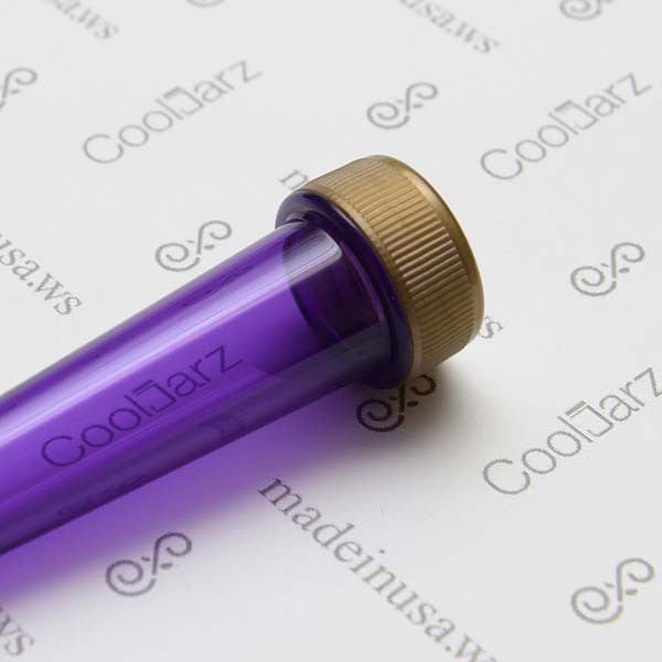 purple transparent pre-roll cone tube with gold cap