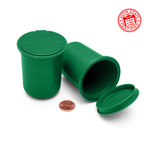 child resistant pop top 30 dram plastic container opaque green jar
